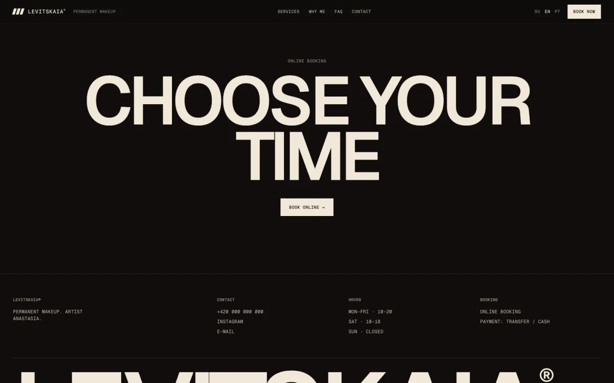 Choose your time — the closing screen and the way into booking